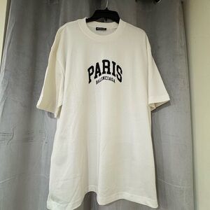 Balenciaga Cream T-Shirt with Black Paris Print